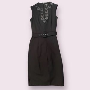 Black Dress with Beaded Neckline and Belt from Le Château